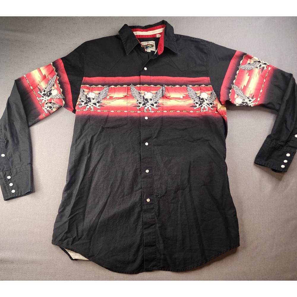 Cumberland Outfitters Vintage Western Snap Shirt Skulls Wings Goth Biker Mens L